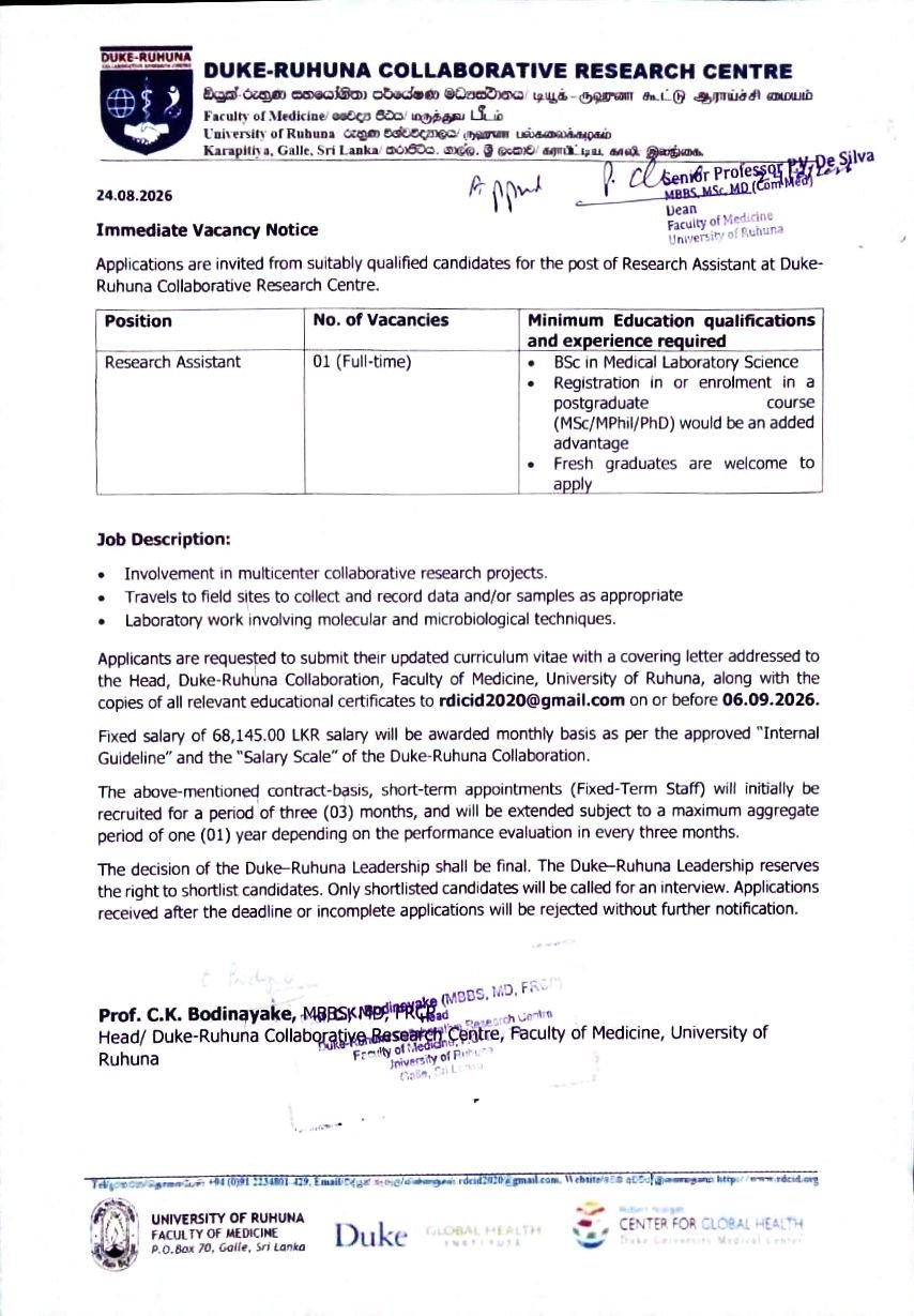 Immediate Vacancy Available